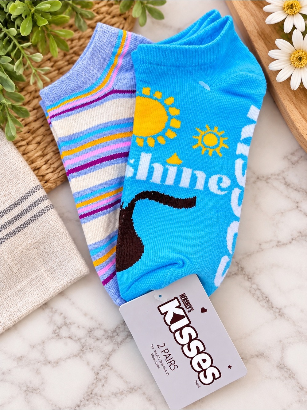 Hershey Kiss Bright Blue & Multi-Color Stripe Women's Low-Cut Socks - 2 Pack
